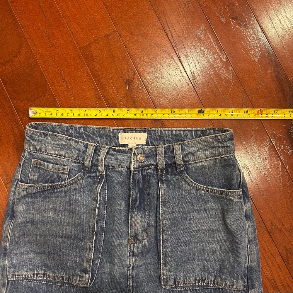 Pacsun Indigo Cargo Midi Skirt size Small high-rise stretchy material front slit - Picture 10 of 10